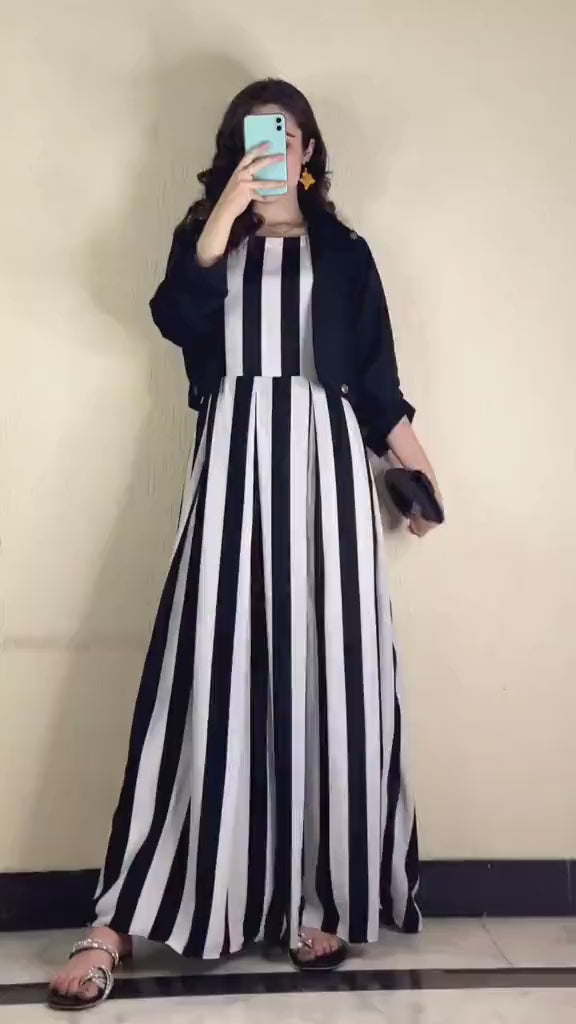 Styles 2Pcs Cotton printed Maxi With V-Neck + Striped Trouser