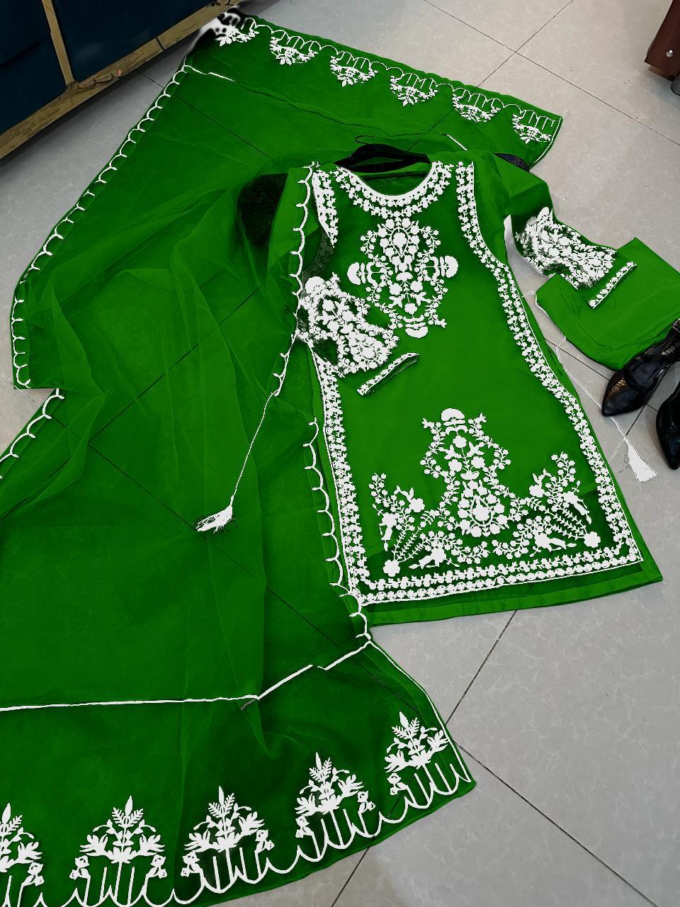 3Pcs Woman's Stitched Organza Embroidered Suits
