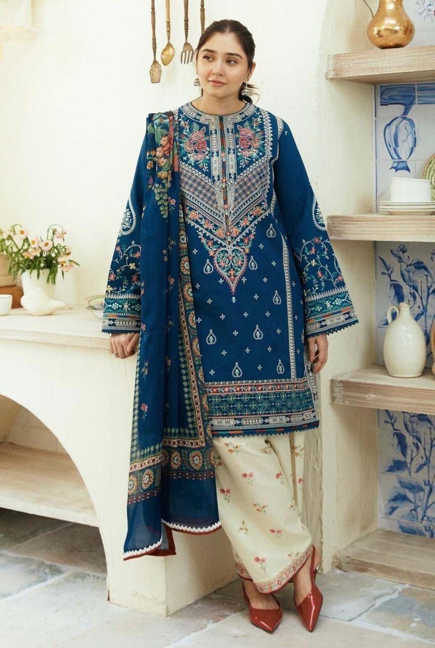 3 PCs Woman's Unstitched Embroidered Suits