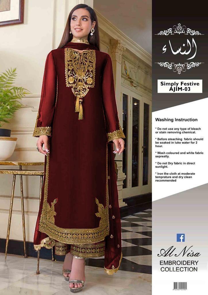 3pcs Woman's Unstitched Embroidered Suits