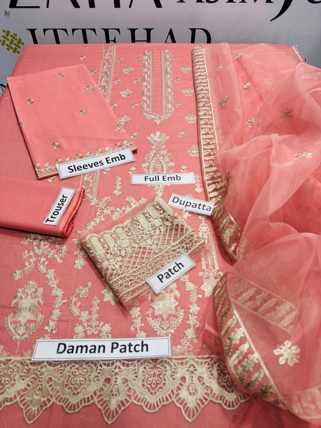 3pcs Woman's Unstitched Embroidered Suits