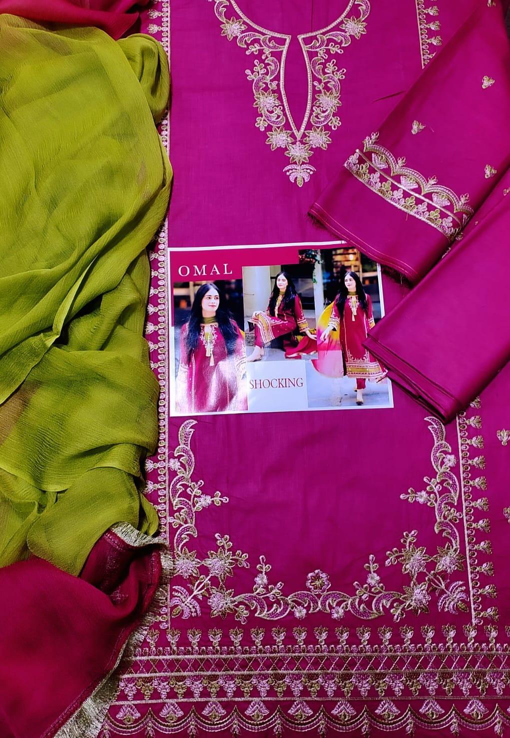 3Pcs Woman's Unstitched Embroidered Suits