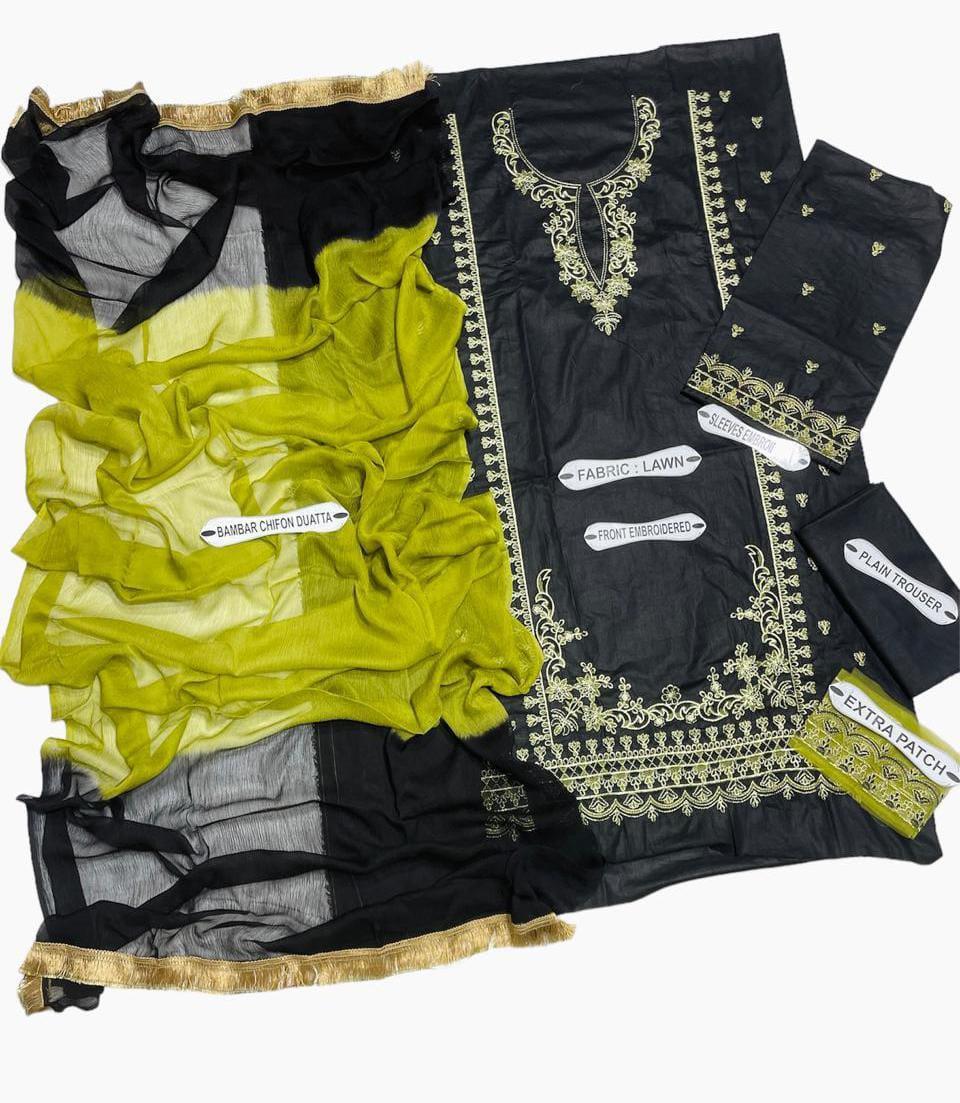3Pcs Woman's Unstitched Embroidered Suits
