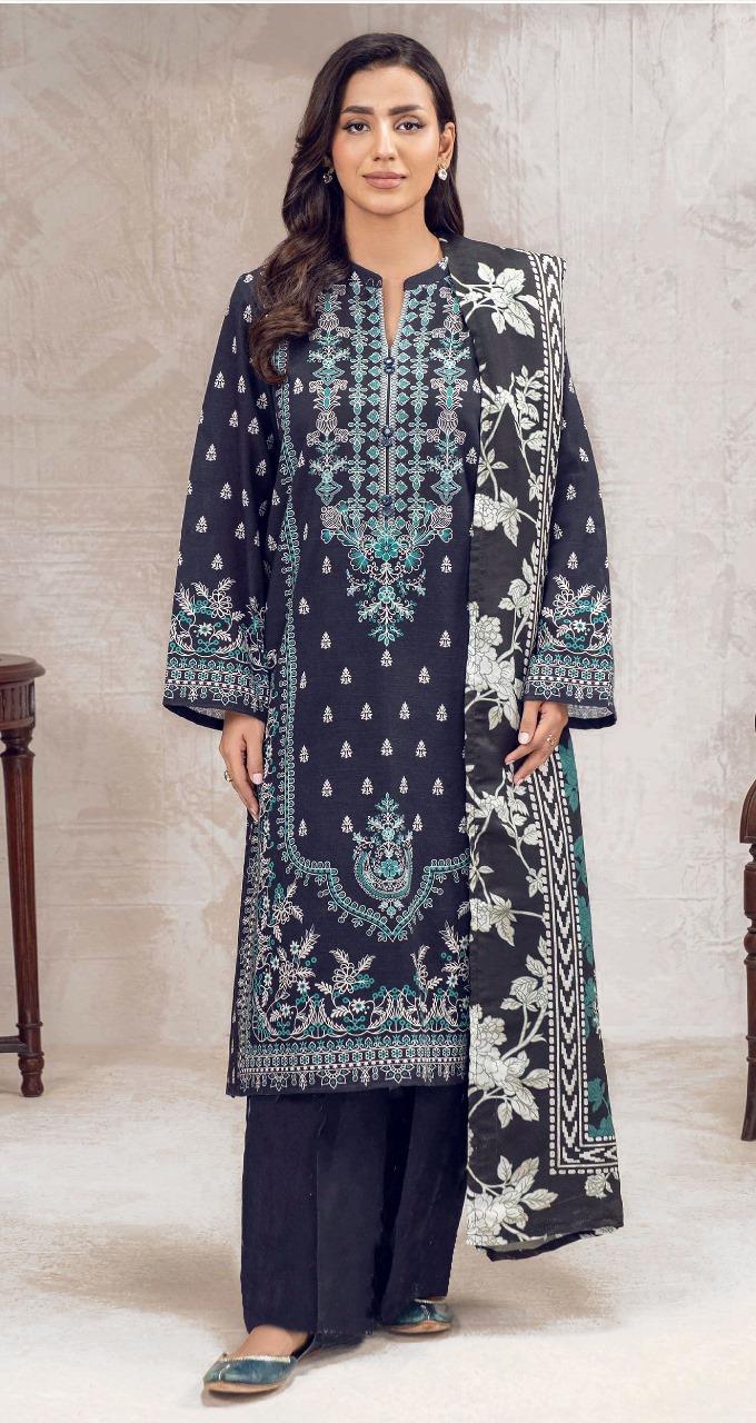 3 PCs Woman's Unstitched Embroidered Suits