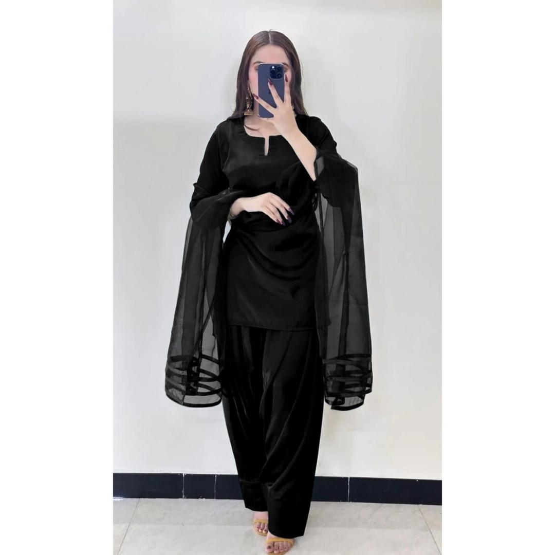 3 Pcs Woman's Stitched Plain Suits