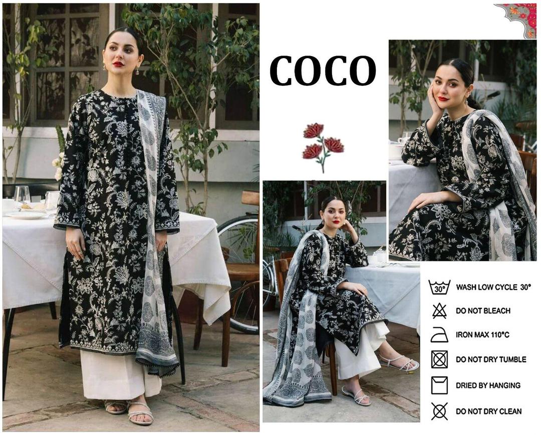 3 PCs Woman Unstitched Embroidered Suits