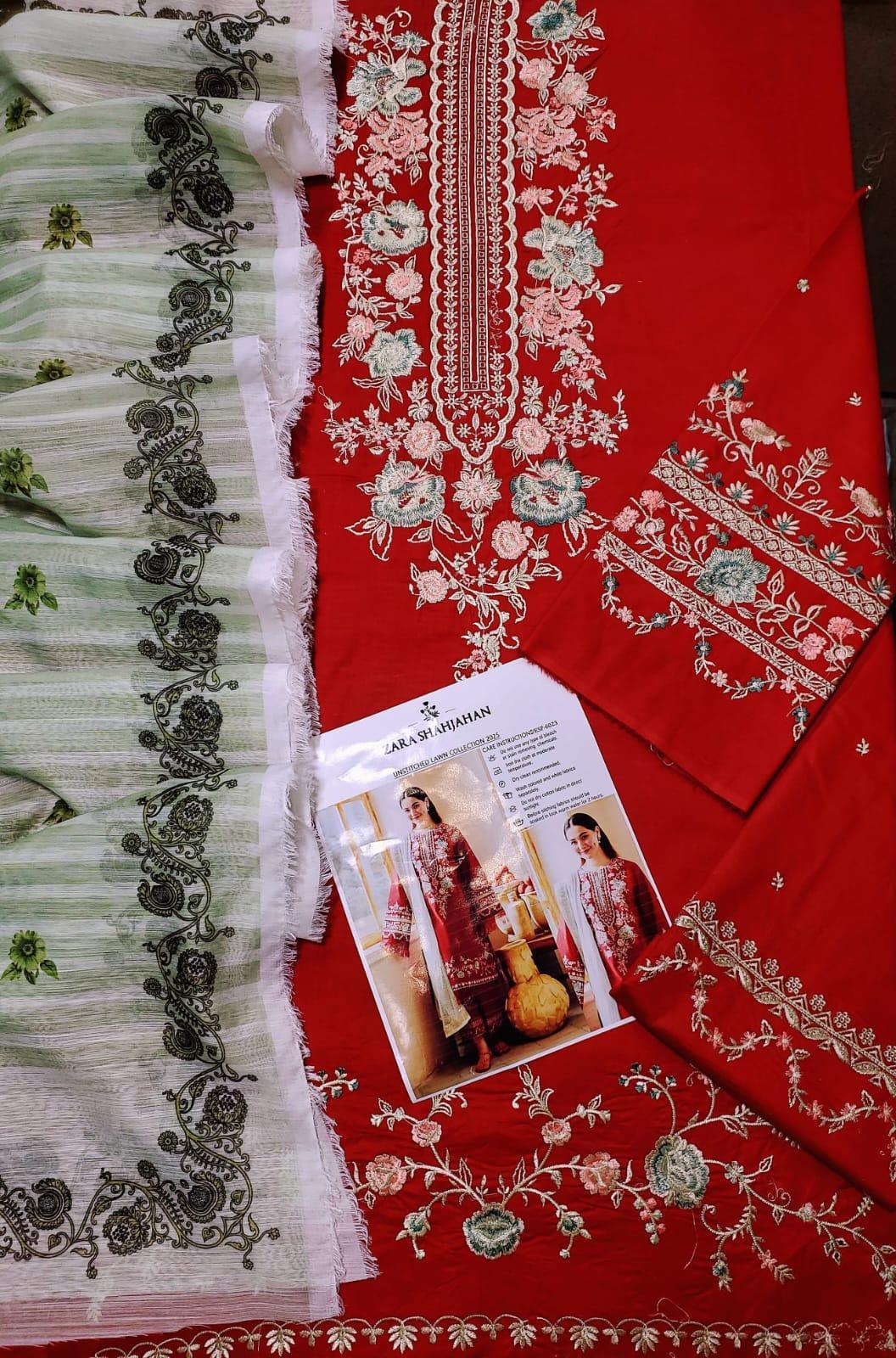 3Pcs Woman's Unstitched Embroidered Suits