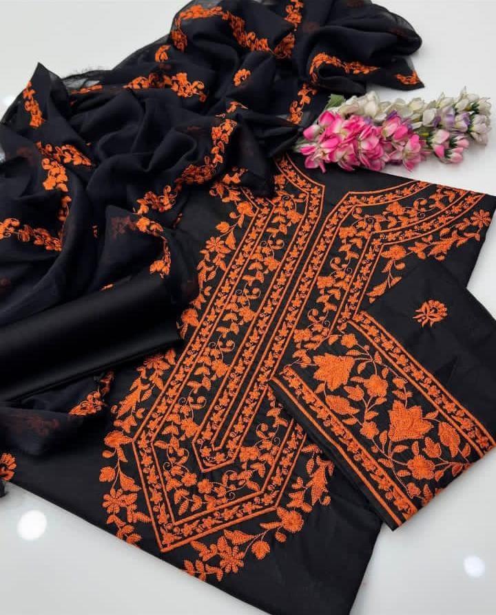 Styles 2Pcs Woman's Stitched Cotton Embroidered shirt and Trouser