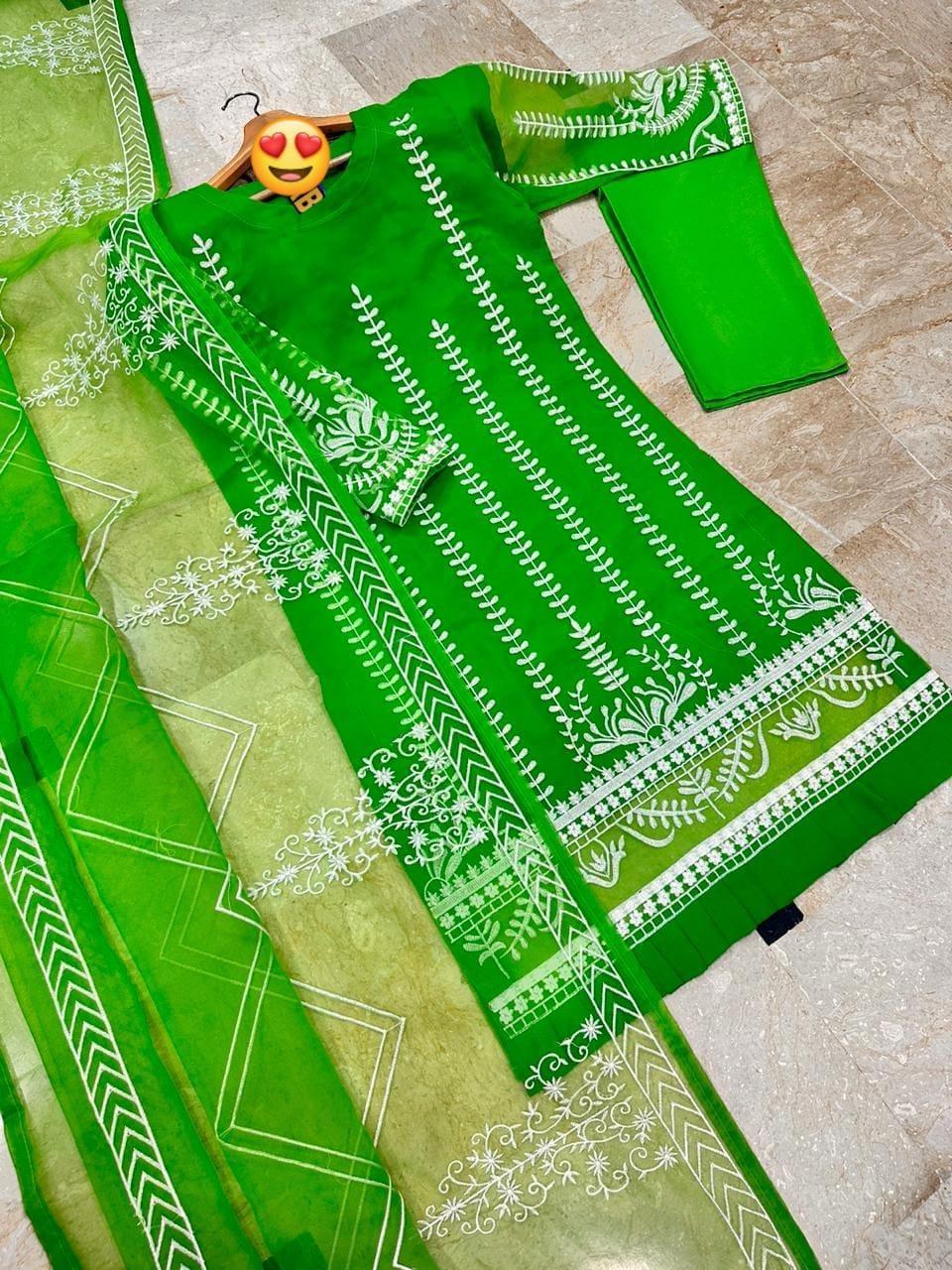 3Pcs Woman's Stitched Embroidered Suit