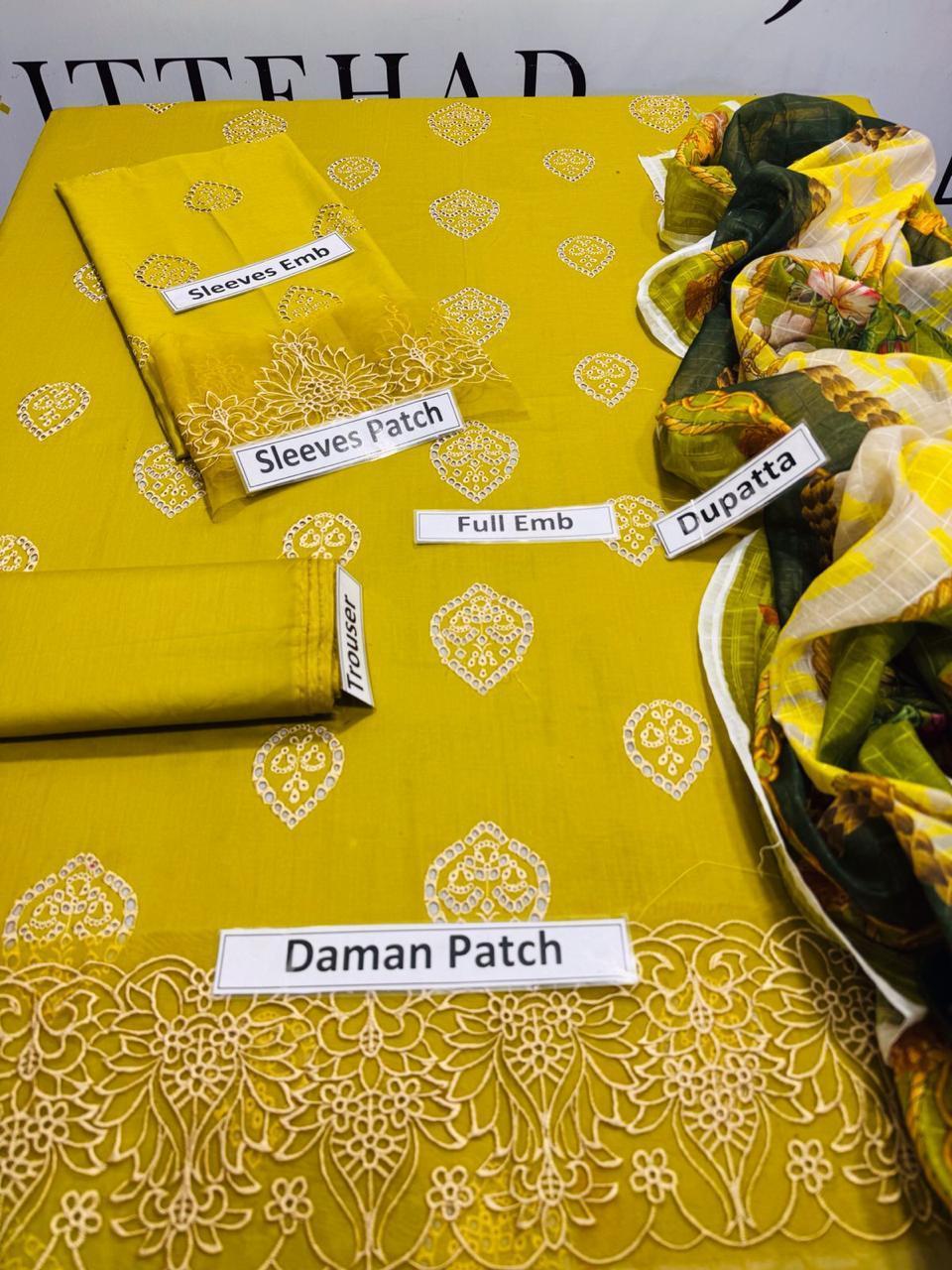 3Pcs Woman's Unstitched Embroidered Suits