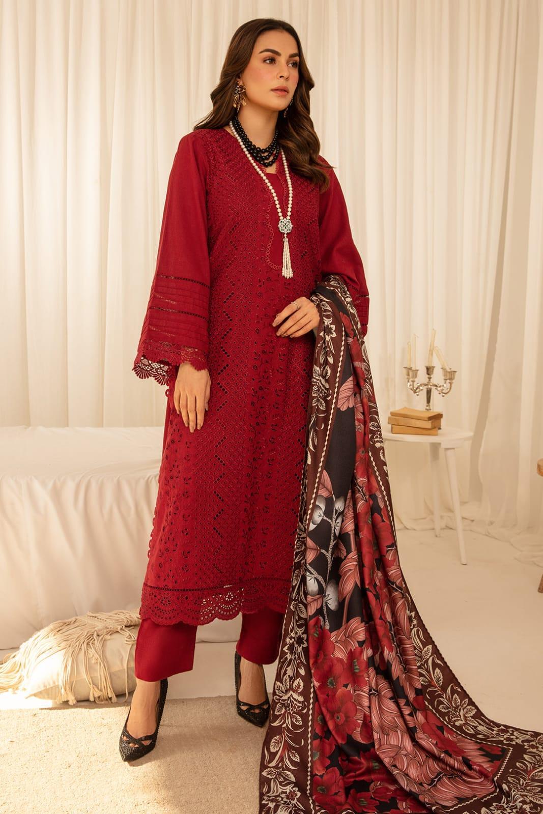 3 PCs Woman Unstitched Embroidered Suits