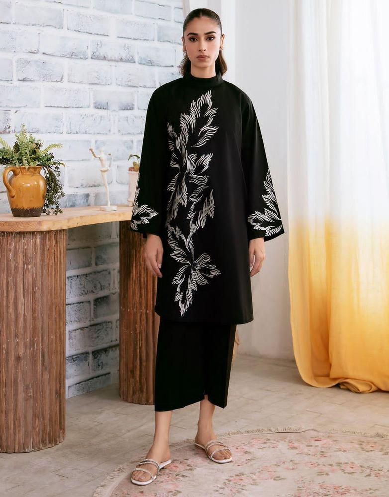 2Pcs Woman's Stitched Linen Printed Shirt Trouser
