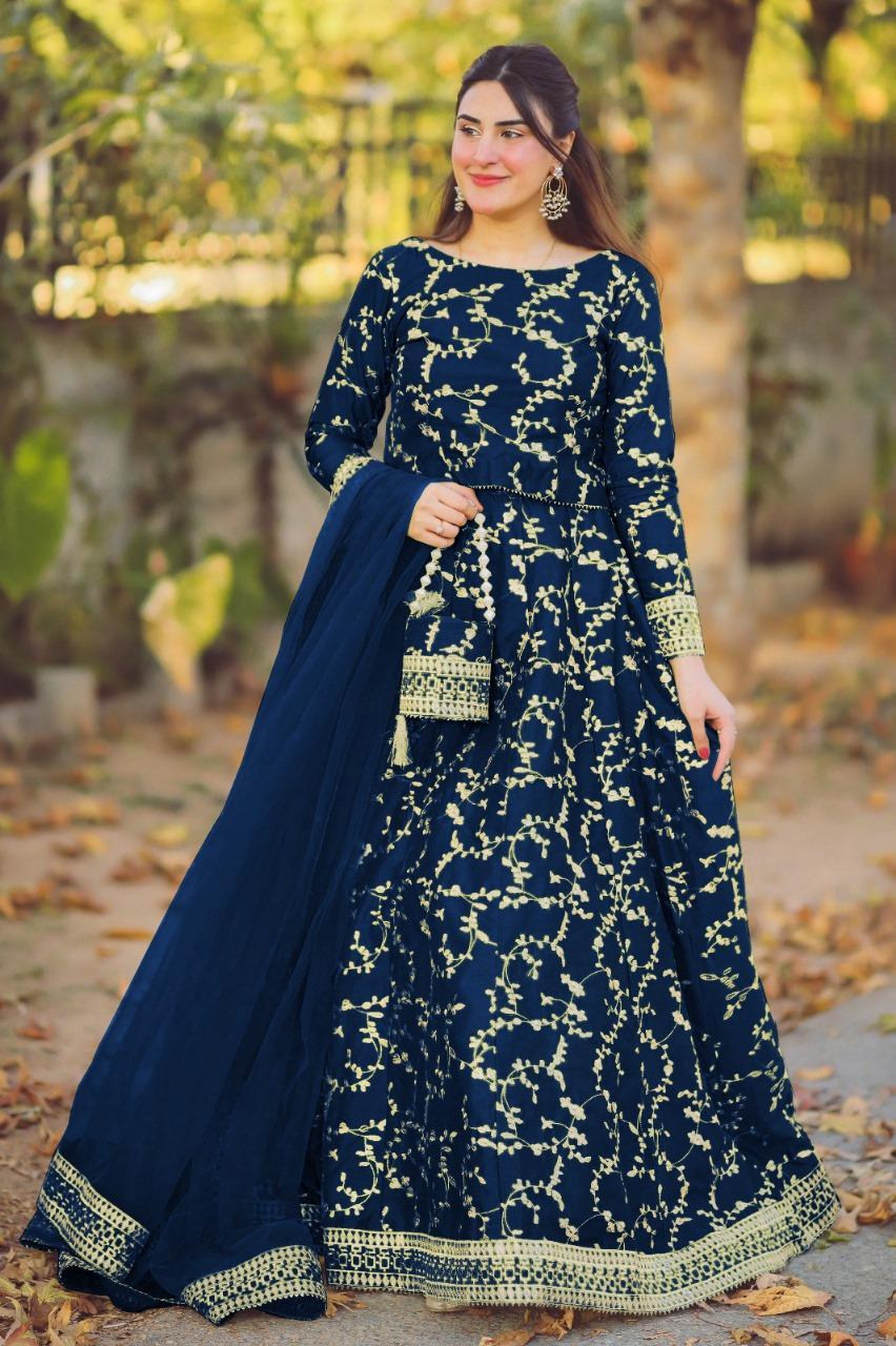 4Pcs Woman Stitched Katan Silk Embroidered Lehenga Choli