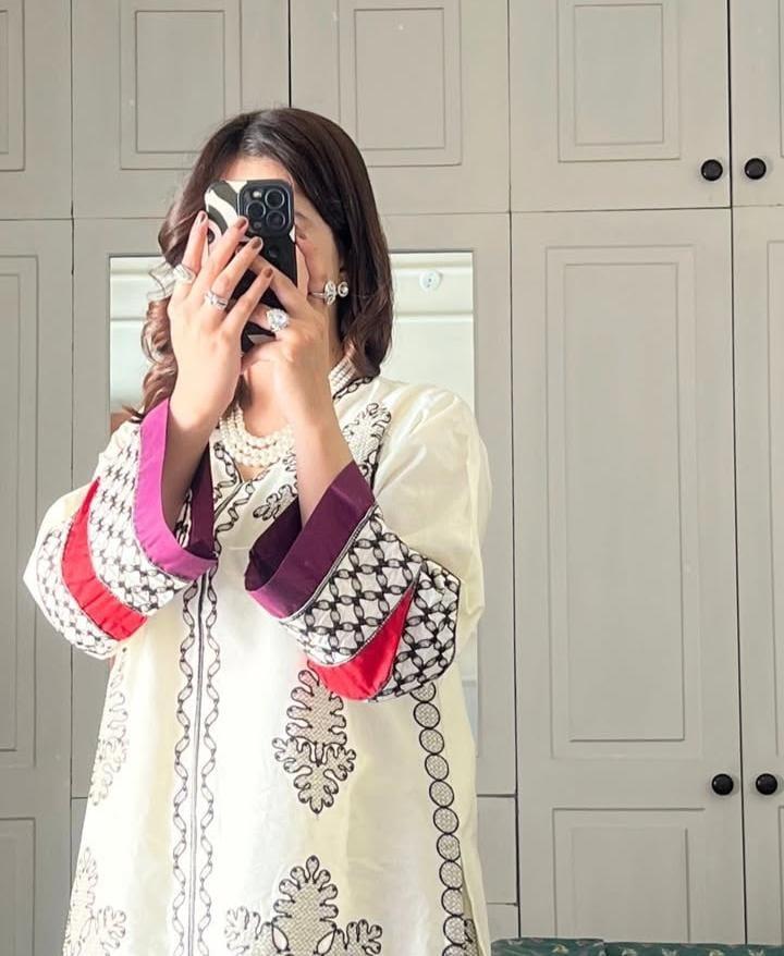 2Pcs Woman's Stitched Embroidered Shirt & Trouser