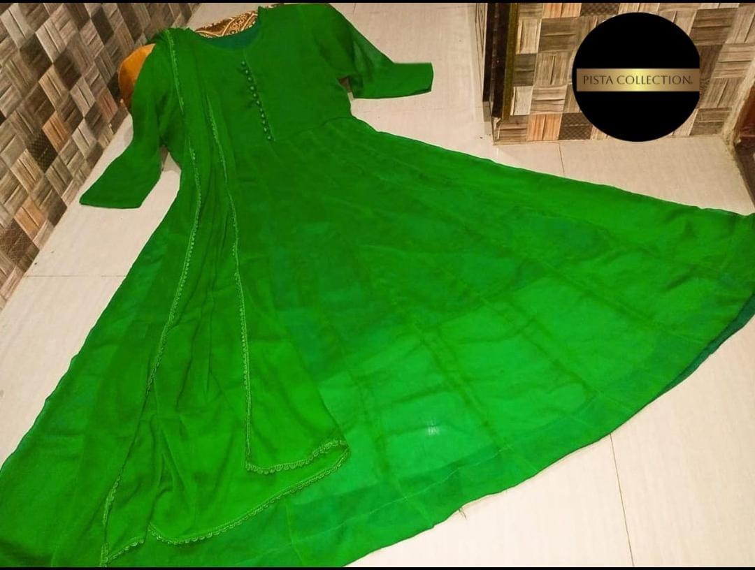 3Pcs Woman's Stitched Plain Maxi Suit