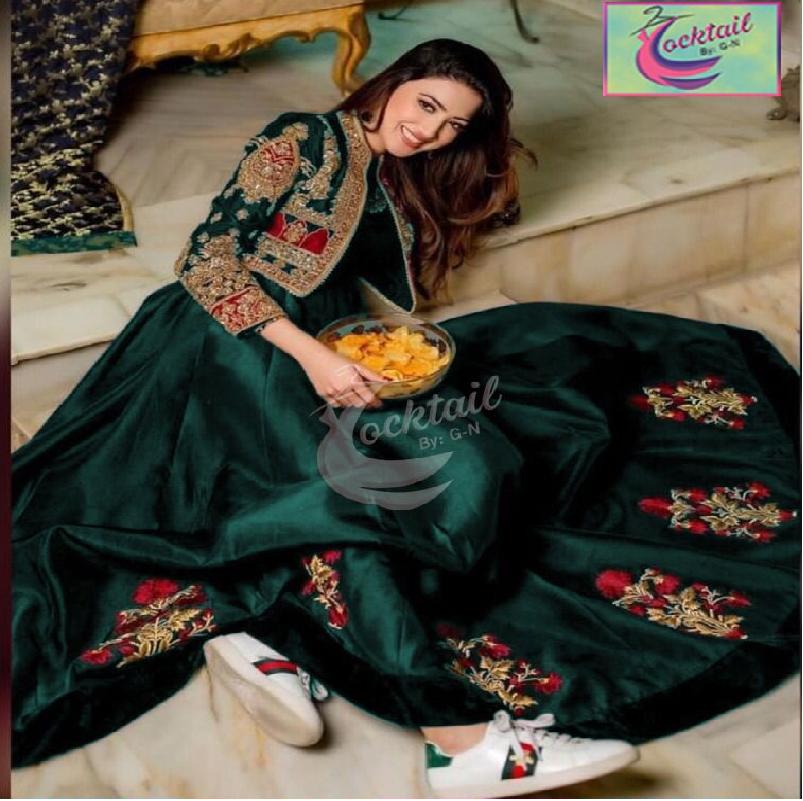 2 Pcs Woman stitched Silk Plain Maxi With Embroidered jacket