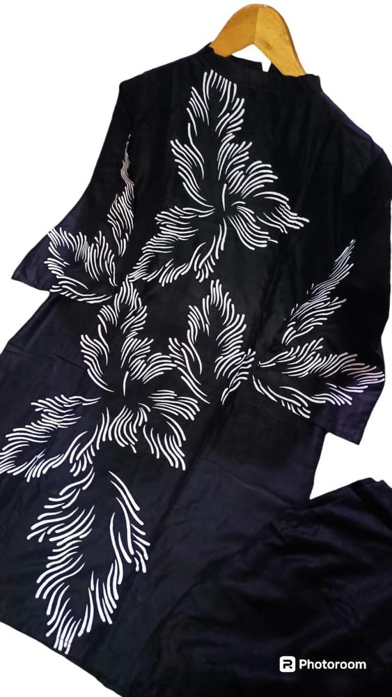 2Pcs Woman's Stitched Linen Printed Shirt Trouser