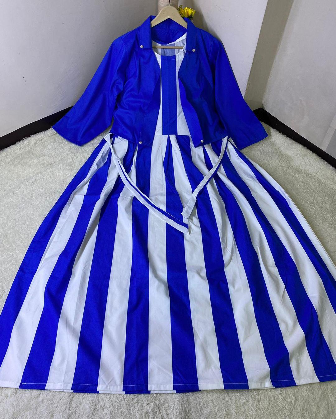 Styles 2Pcs Cotton printed Maxi With V-Neck + Striped Trouser