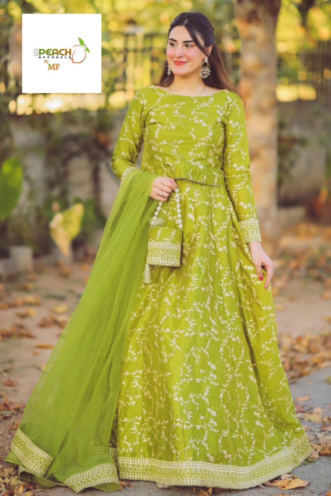 4Pcs Woman Stitched Katan Silk Embroidered Lehenga Choli