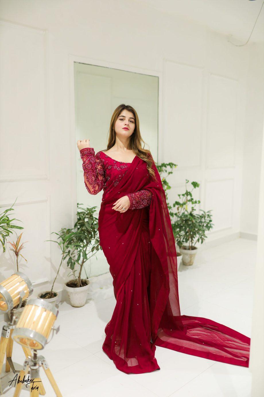 3 Pcs Woman's Chiffon Embroidered Stitched Saree