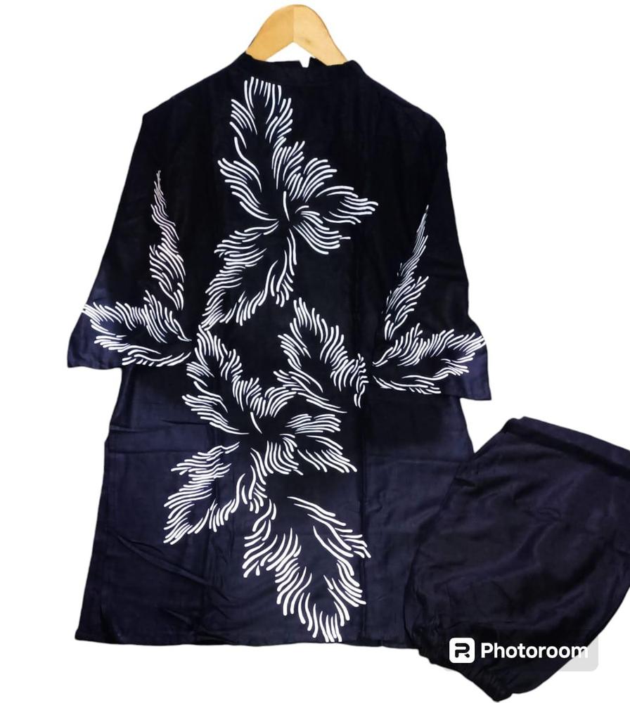 2Pcs Woman's Stitched Linen Printed Shirt Trouser