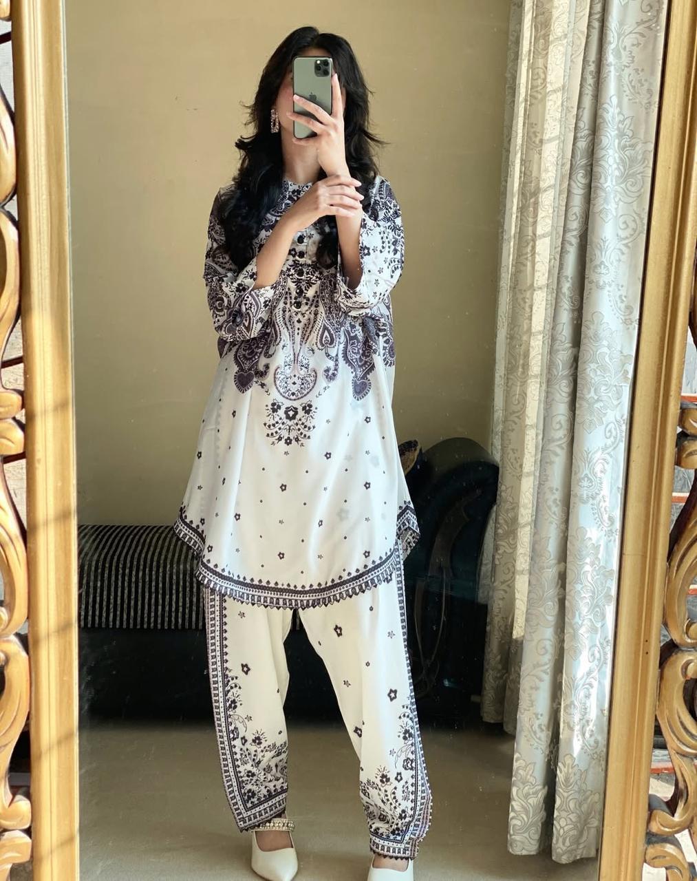 Woman's Stitched Co-Ord Set - PCs Printed Lawn ensemble