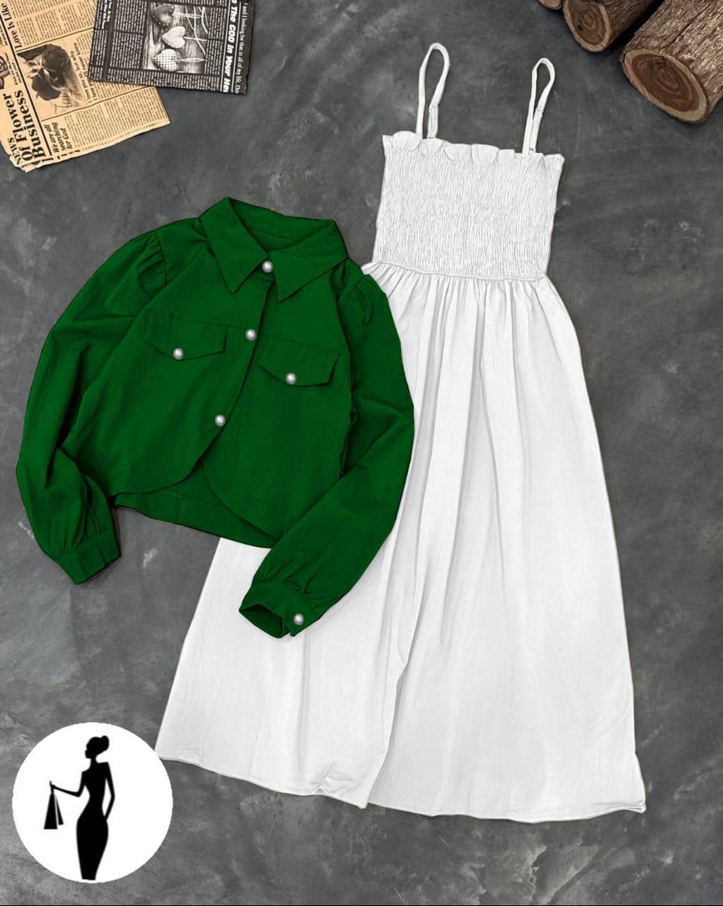 2Pcs Woman's Stitched plain Frok and Jacket