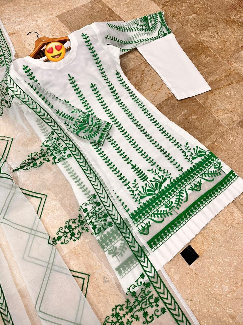 3Pcs Woman's Stitched Embroidered Suit