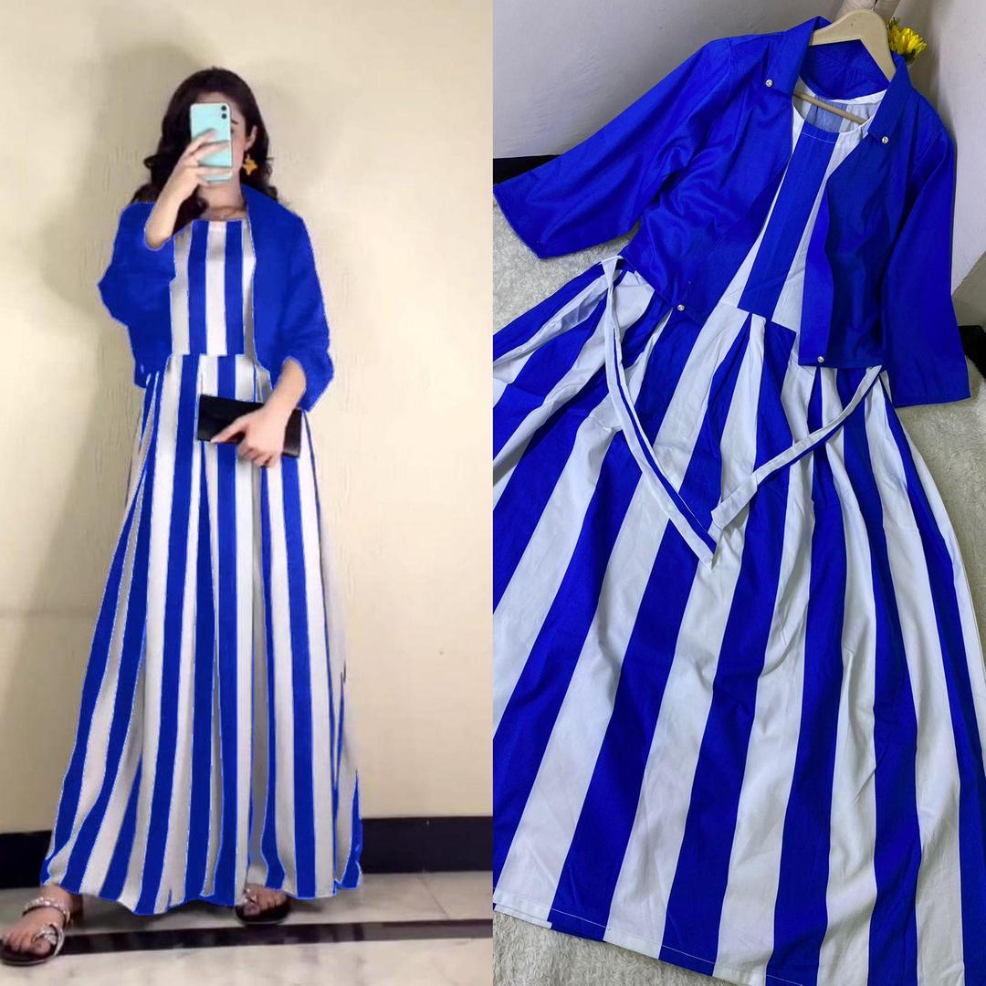 Styles 2Pcs Cotton printed Maxi With V-Neck + Striped Trouser