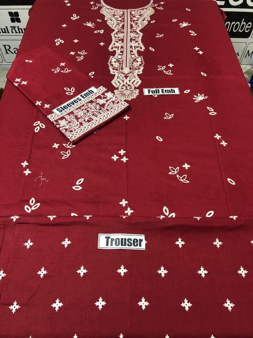 2Pcs Woman's Unstitched Embroidered Suits