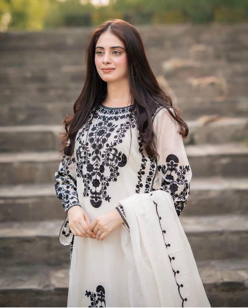 3Pcs Woman's Stitched Organza Embroidered Suits
