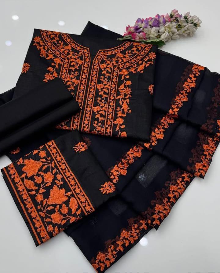 Styles 2Pcs Woman's Stitched Cotton Embroidered shirt and Trouser