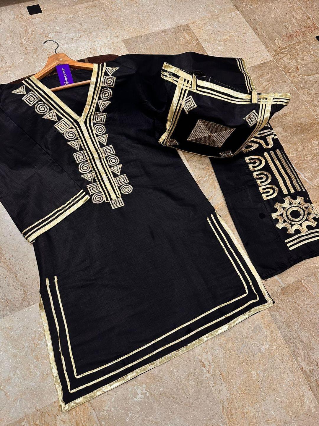 2Pcs Woman's Stitched Linen Printed Shirt And Trouser