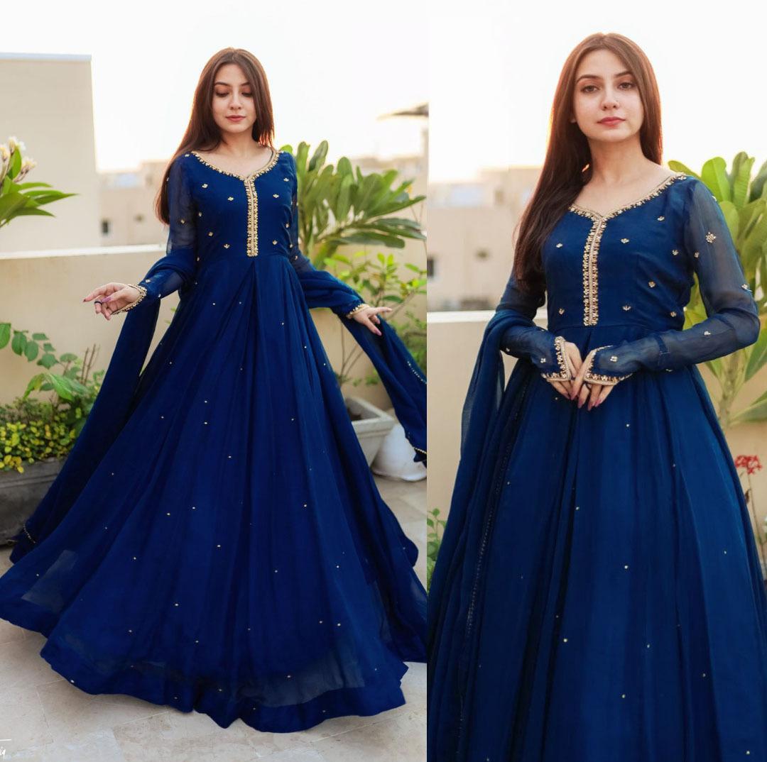 3Pcs Woman's Stitched Embroidered Maxi And Trouser