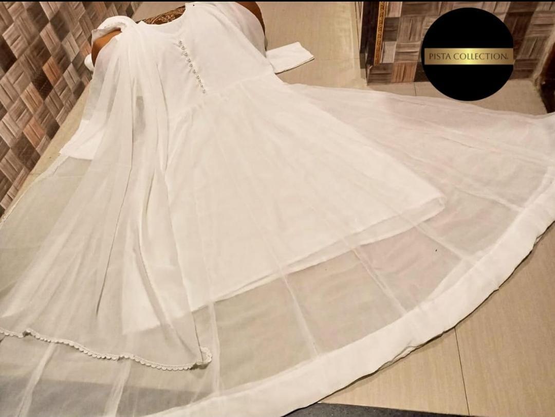 3Pcs Woman's Stitched Plain Maxi Suit