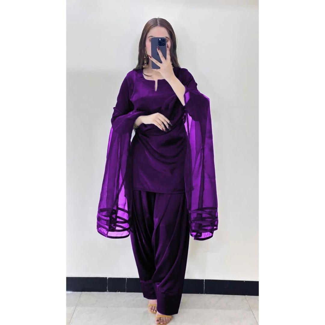 3 Pcs Woman's Stitched Plain Suits