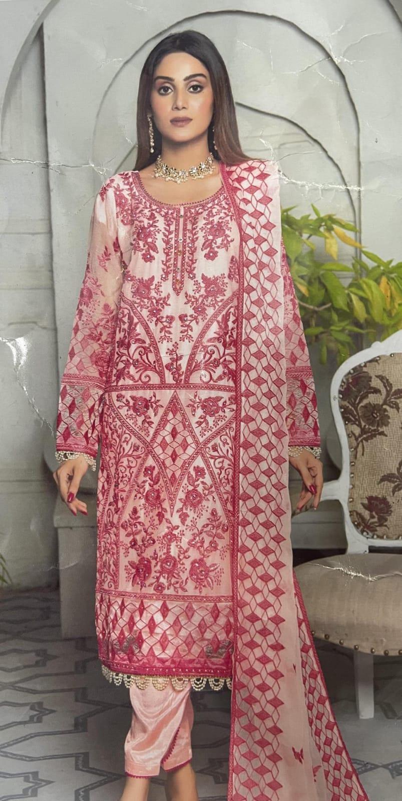 3Pcs Woman's Unstitched Embroidered Suits