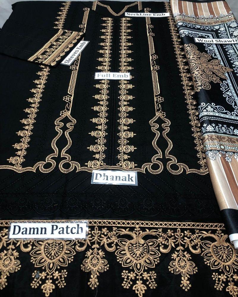3Pcs Woman's Unstitched Embroidered Suits
