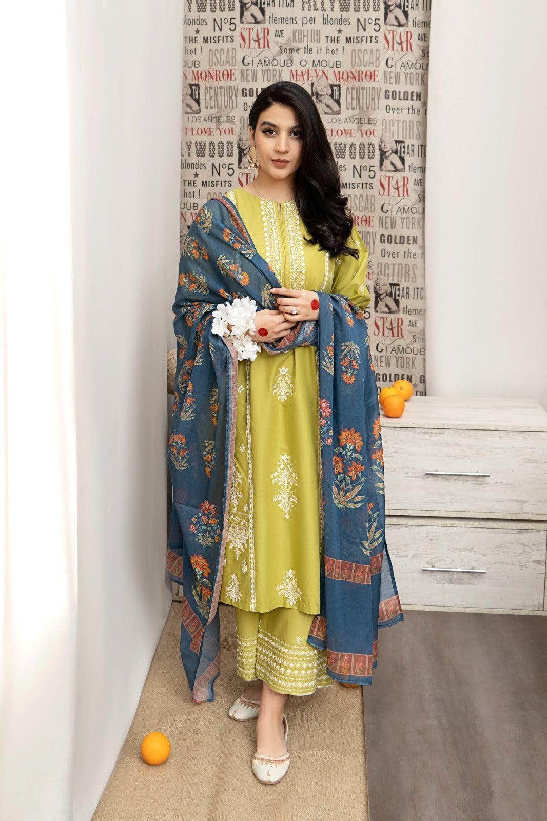3 PCs Woman's Unstitched Embroidered Suits