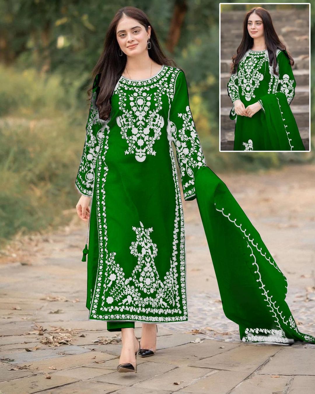 3Pcs Woman's Stitched Organza Embroidered Suits