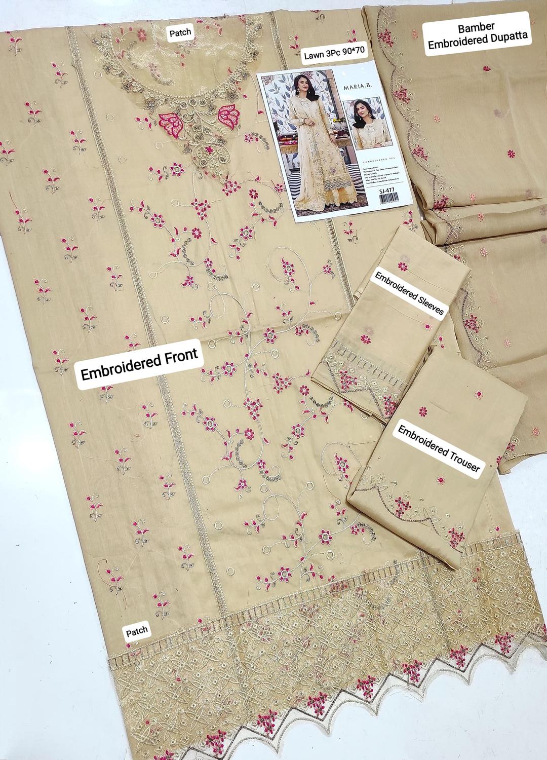 3Pcs Woman's Unstitched Embroidered Suits